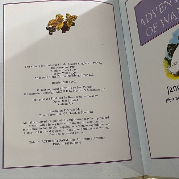 Blackberry Farm THE ADVENTURES OF WALTER Jane Pilgrim book - Picture 3 of 5